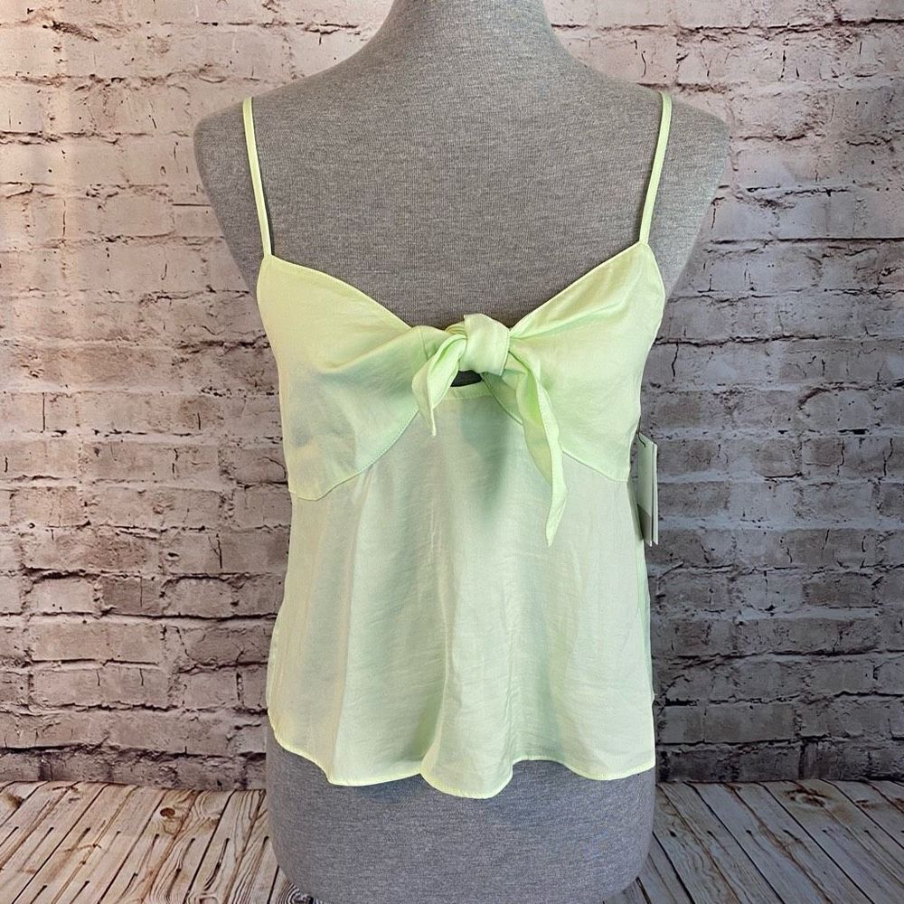 BP Lime Green Bow Detail Knot Tank Top Satin Cami Adjustable Straps Size M